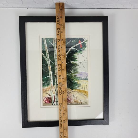 Genevieve K. Smolik Painting #941 Birches Cardinal Signed Hanging Framed Artwork - Picture 13 of 14